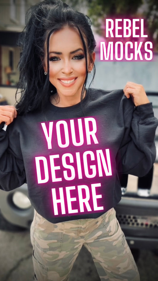 Black Crew Neck Sweatshirt Model Mock Up Edgy Vibes