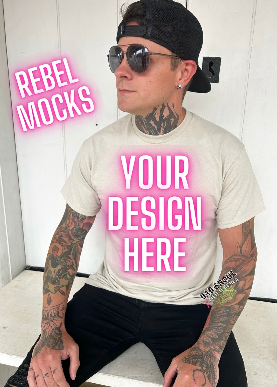 Sand Mens Tee Model Mock up IRL Alternative Edgy
