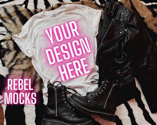 White Tee Mock Up Trendy Grungy Edgy Vibes Flat Lay Mock Up