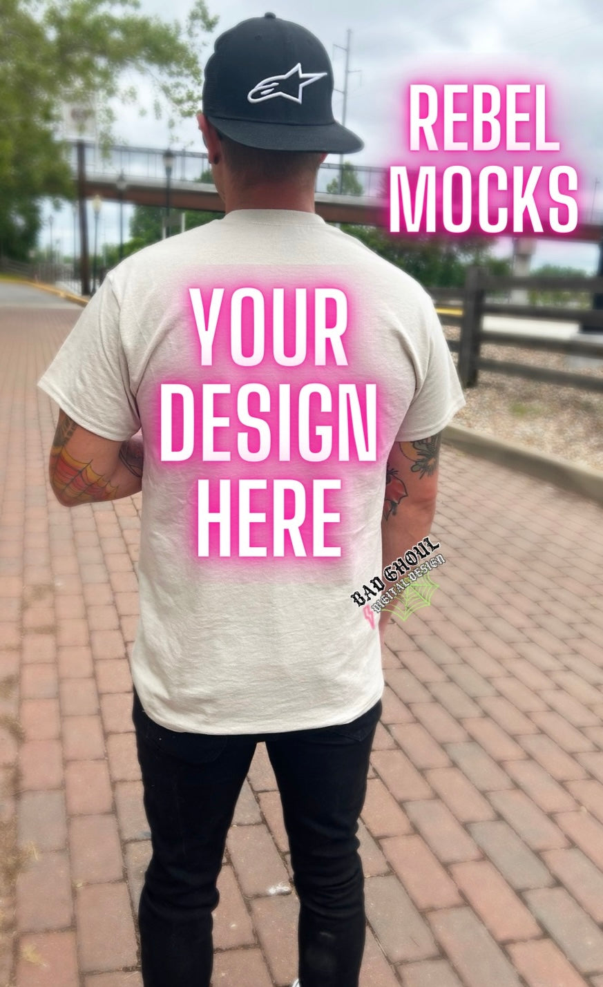 Sand Mens Tee Model Mock up IRL Alternative Edgy