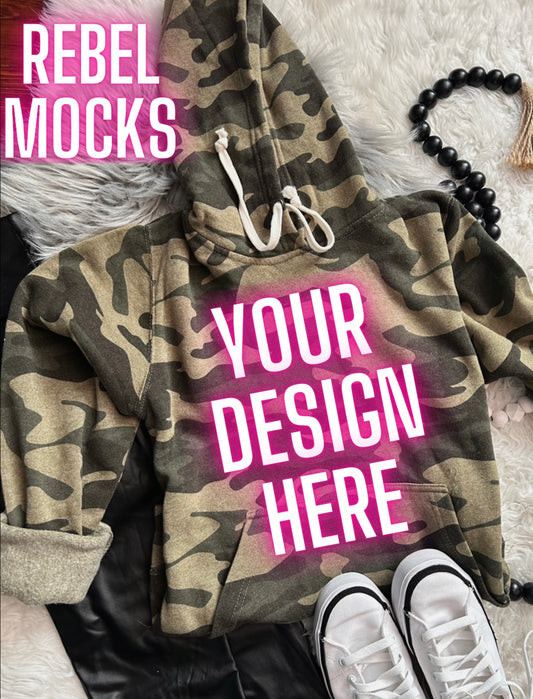 J America camo Hoodie Flat Lay Mock Up TRENDING