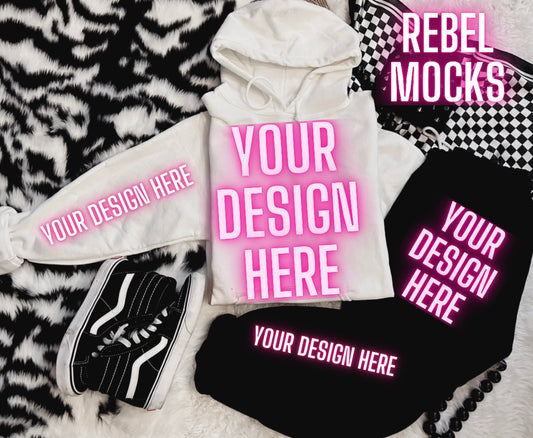 White Hoodie Sweat Set and Sweatpants Flat Lay Mock Up TRENDING VIBES