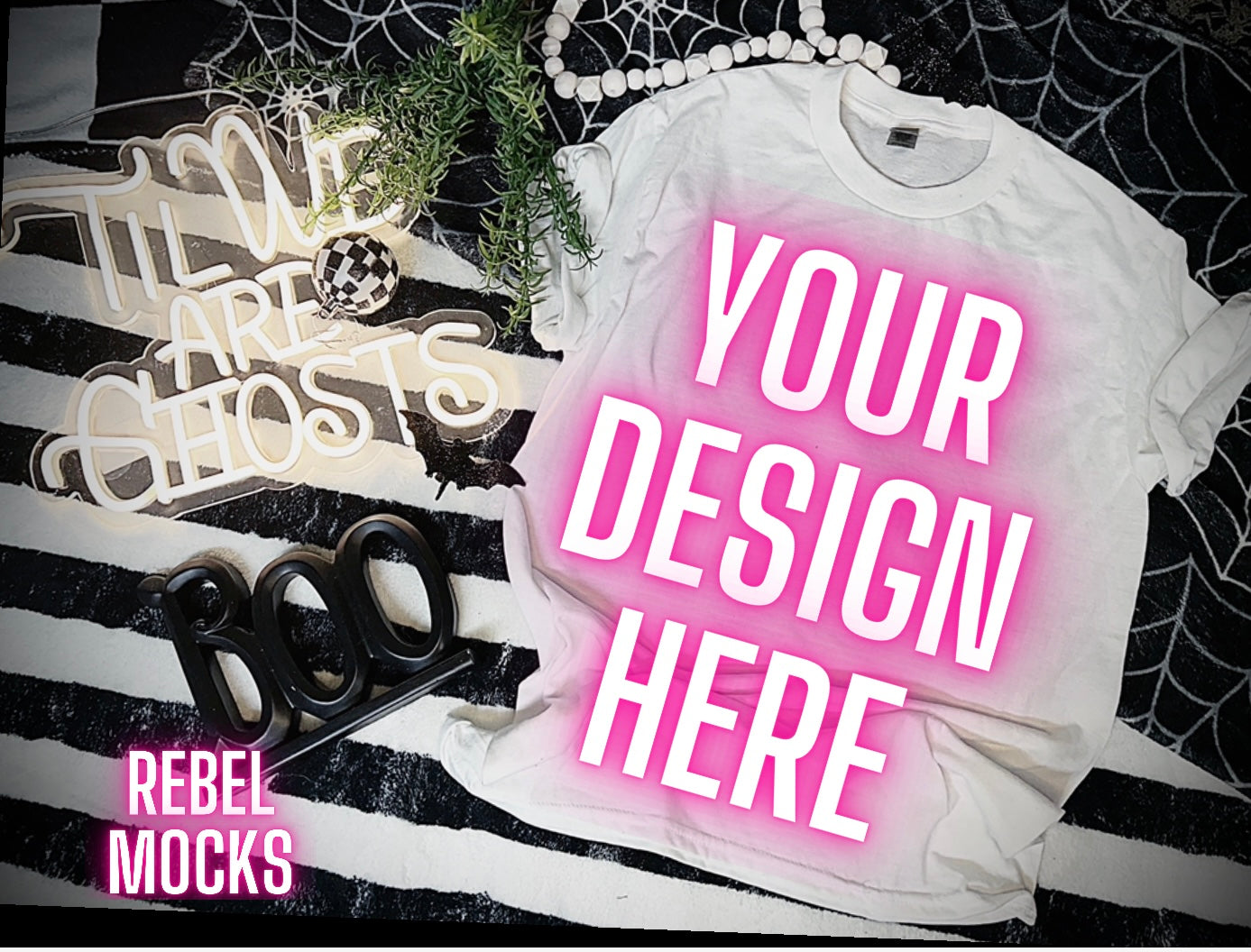 Spooky White Tee Flat Lay Mock Up TRENDING