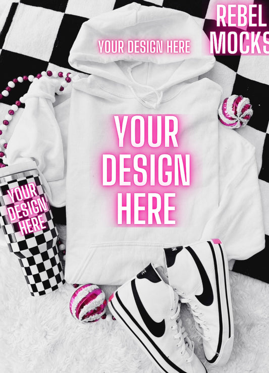 White Hoodie Holiday Flat Lay Mock Up