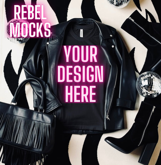 Bella Black Tee Edgy Trendy Mock Up Flat Lay