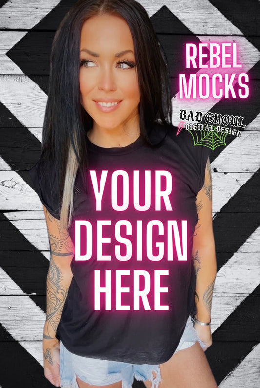 Bella Canvas Black Rolled Sleeve Muscle Tank IRL Model Mock Up