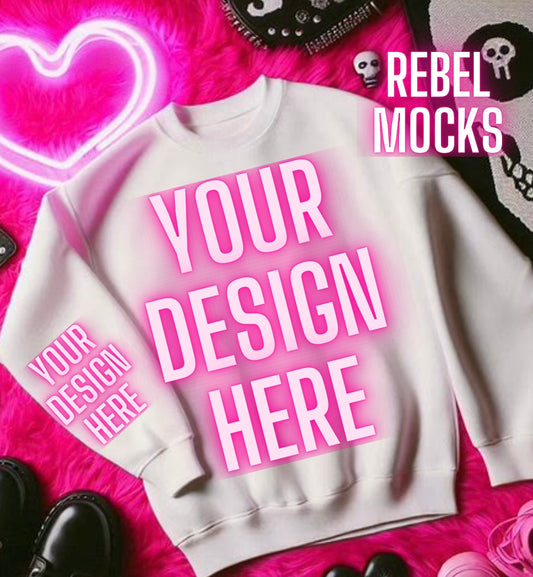 White Crew Neck Sweatshirt Alternative Flat Lay Mock Up