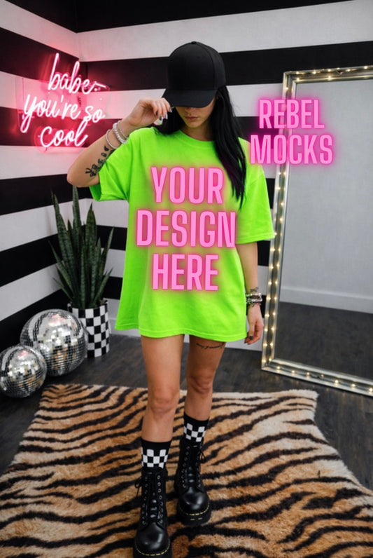 Neon Green Tee|Edgy Alternative Mock Up