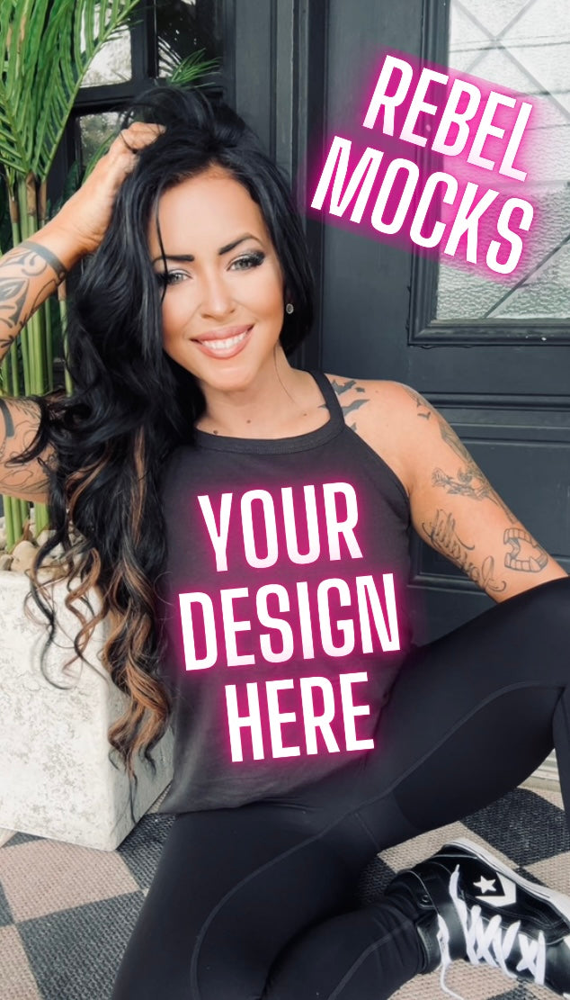 Black Rocker Tank Trending Model Mock Up