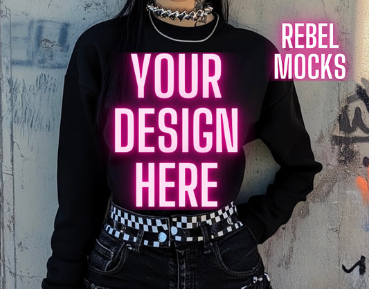 Black Crew Neck Sweatshirt Alternative Model Mock Up