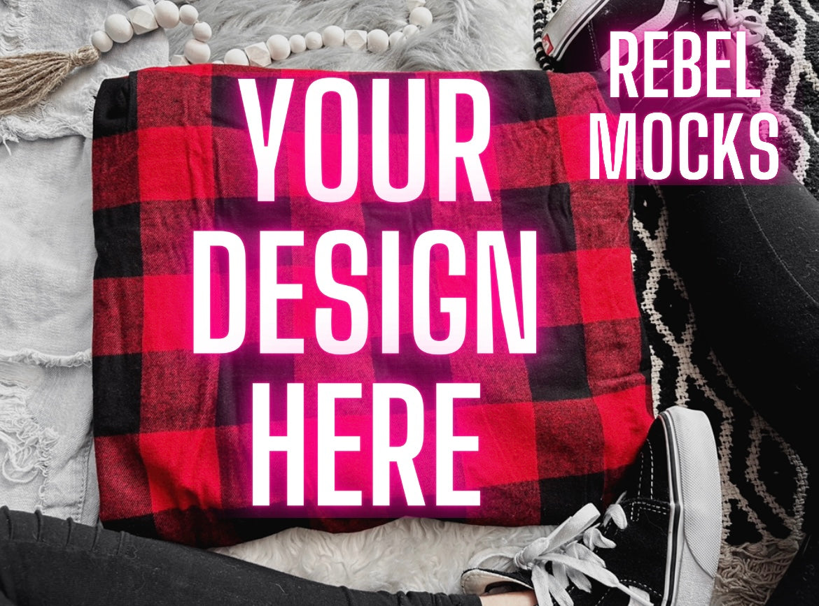 George Brand Red and Black Flannel Flat Lay Mock UP