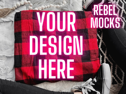 George Brand Red and Black Flannel Flat Lay Mock UP