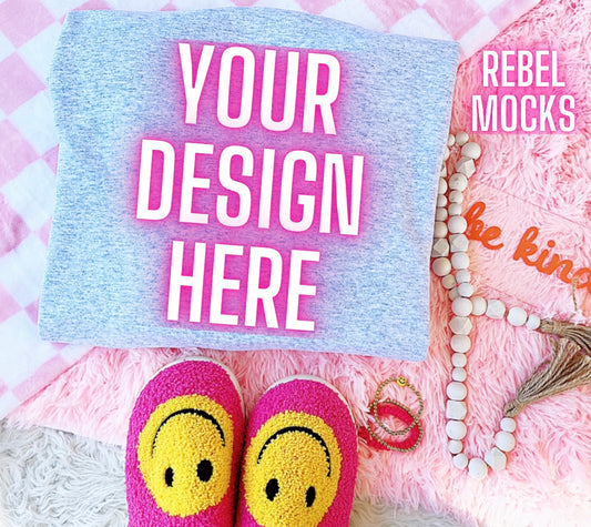 Gildan Ash Crewneck Sweatshirt Happy Vibes TRENDING Flat Lay Mock up