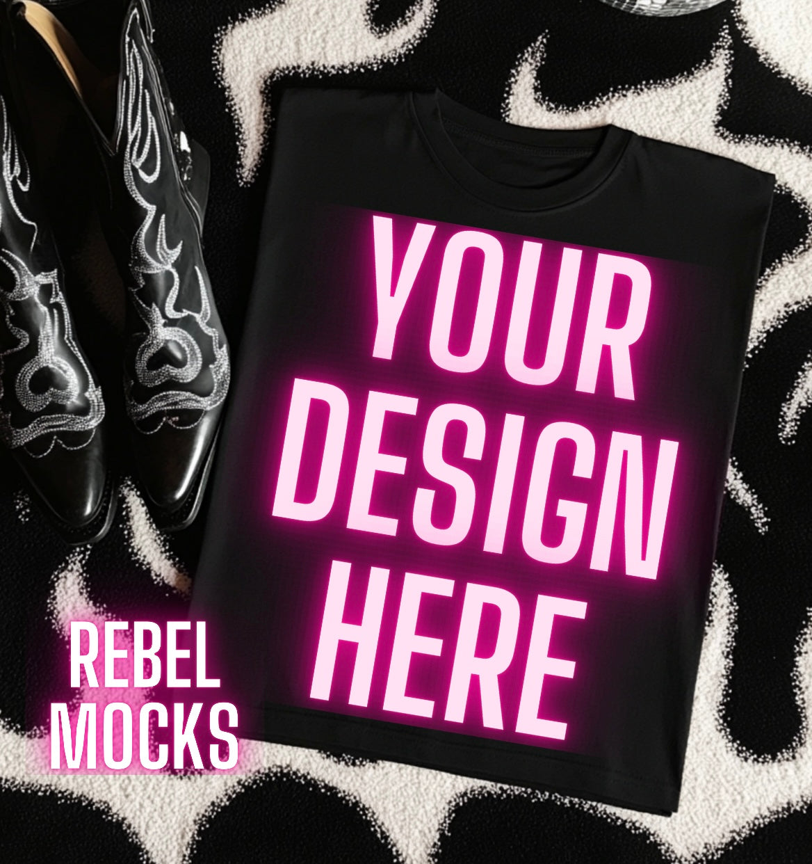 Black Tee Flat Lay Mock Up Boujee Western Yallternative