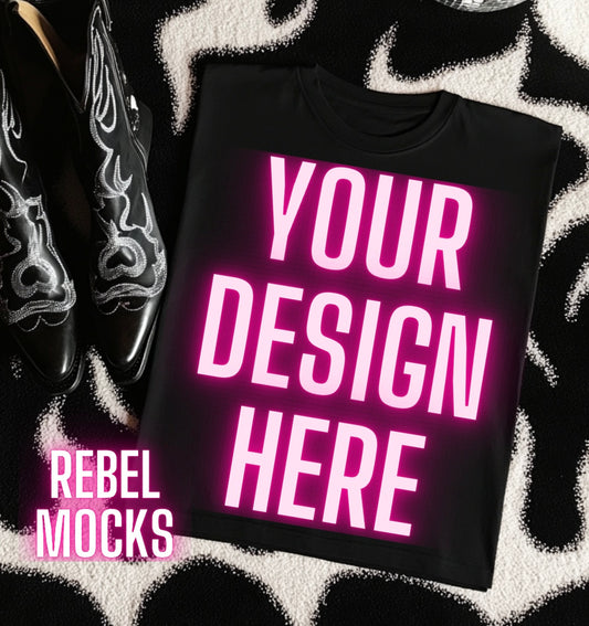 Black Tee Flat Lay Mock Up Boujee Western Yallternative