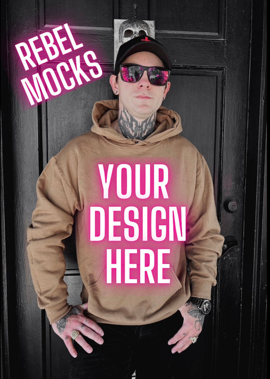 Mens Alt Style jerzee pecan Hoodie Model Mock Up