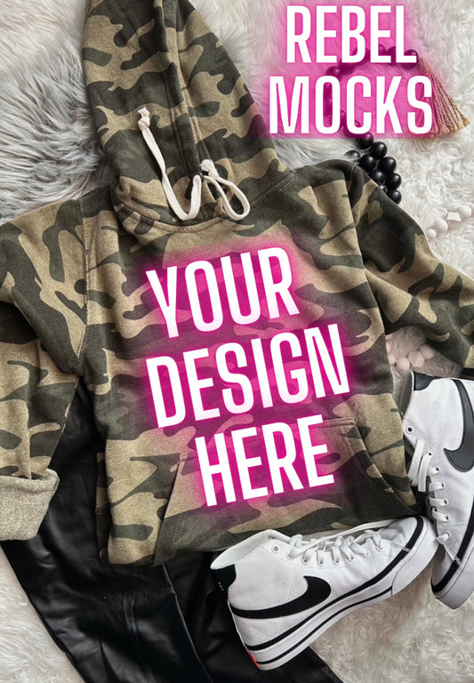 J America camo Hoodie Flat Lay Mock Up TRENDING