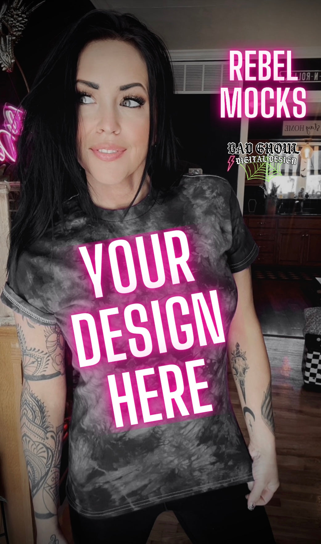 Alt Vibez Black and Gray Tie Dye Tee Trendy Model Mock Up