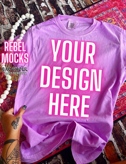 Neon Violet Tee Flat Lat Mock Up trendy