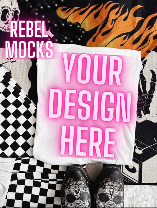 White Edgy Alt Trendy Mock Up Flat Lay