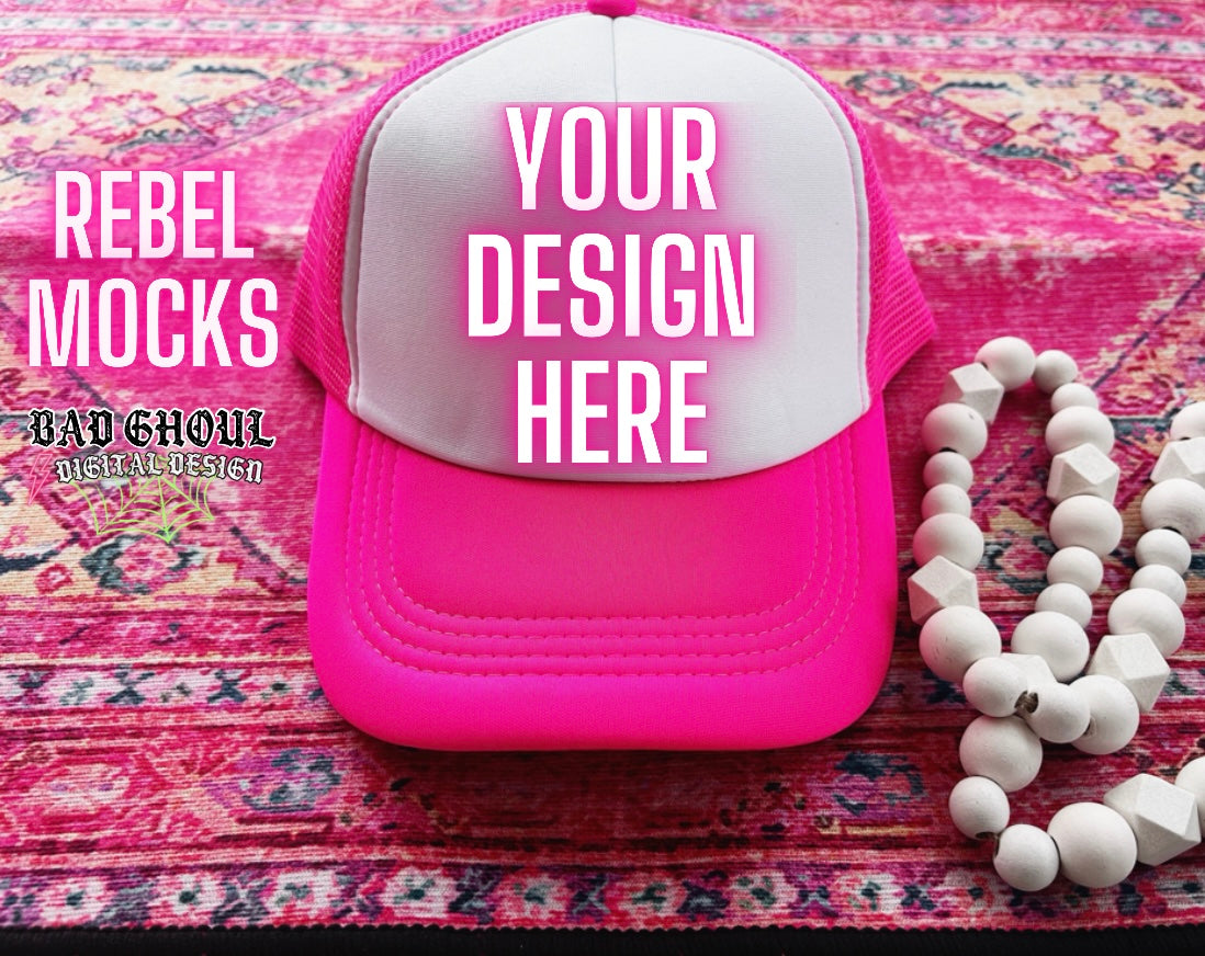 Trucker Hat Flat Lay Mock Up trendy 2 Mocks