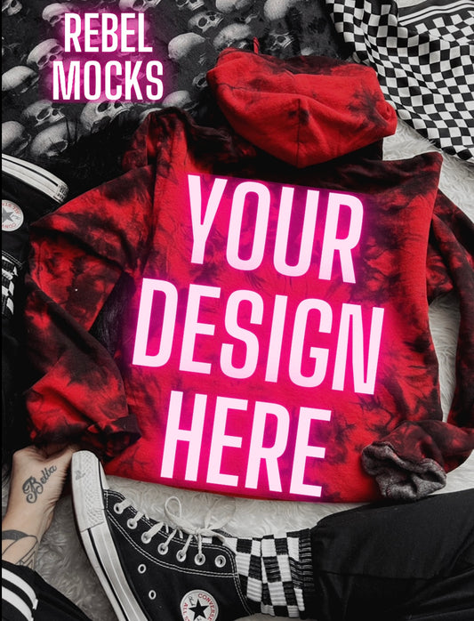 Red and Black Crystal Dye Hoodie Sweatshirt Trendy Mock Up