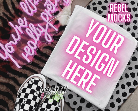 Trendy White Tee Flat Lay Mock UP