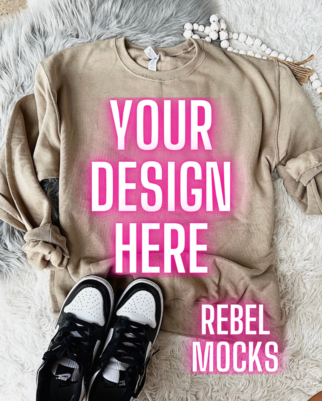 Kahki Crew Neck Sweatshirt Jerzee Trendy Mock Up Flat Lay