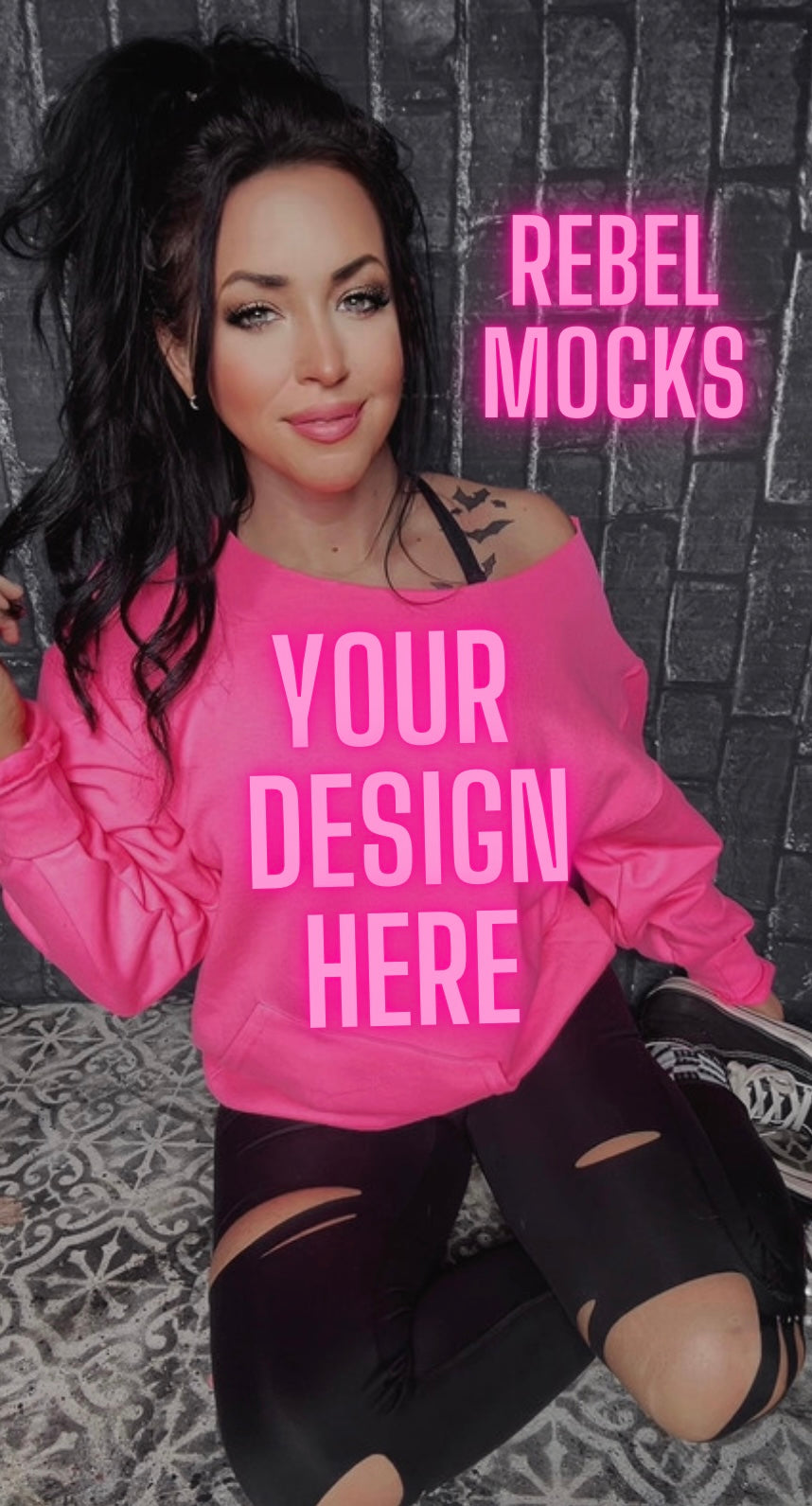 Off Shoulder Mock Safety Pink IRL Alternative Edgy 2 mocks bundle