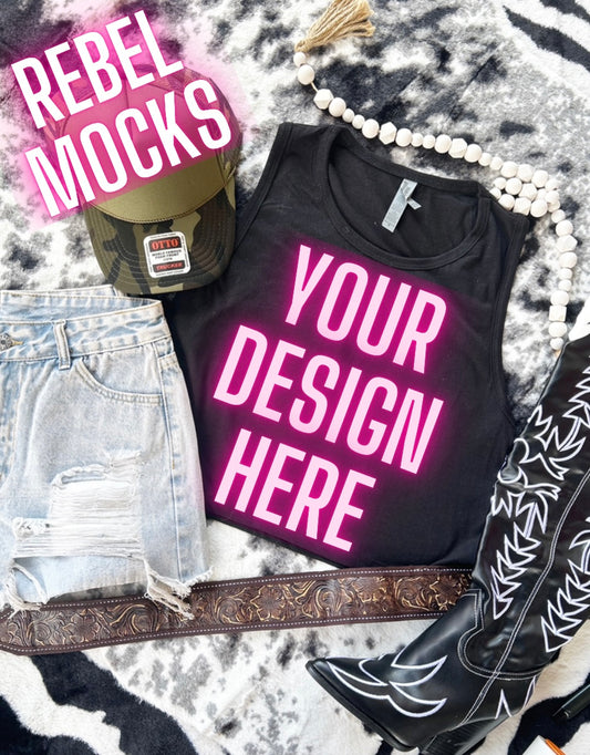 VIBIN Next Level Black Tank Flat Lay Mock UP
