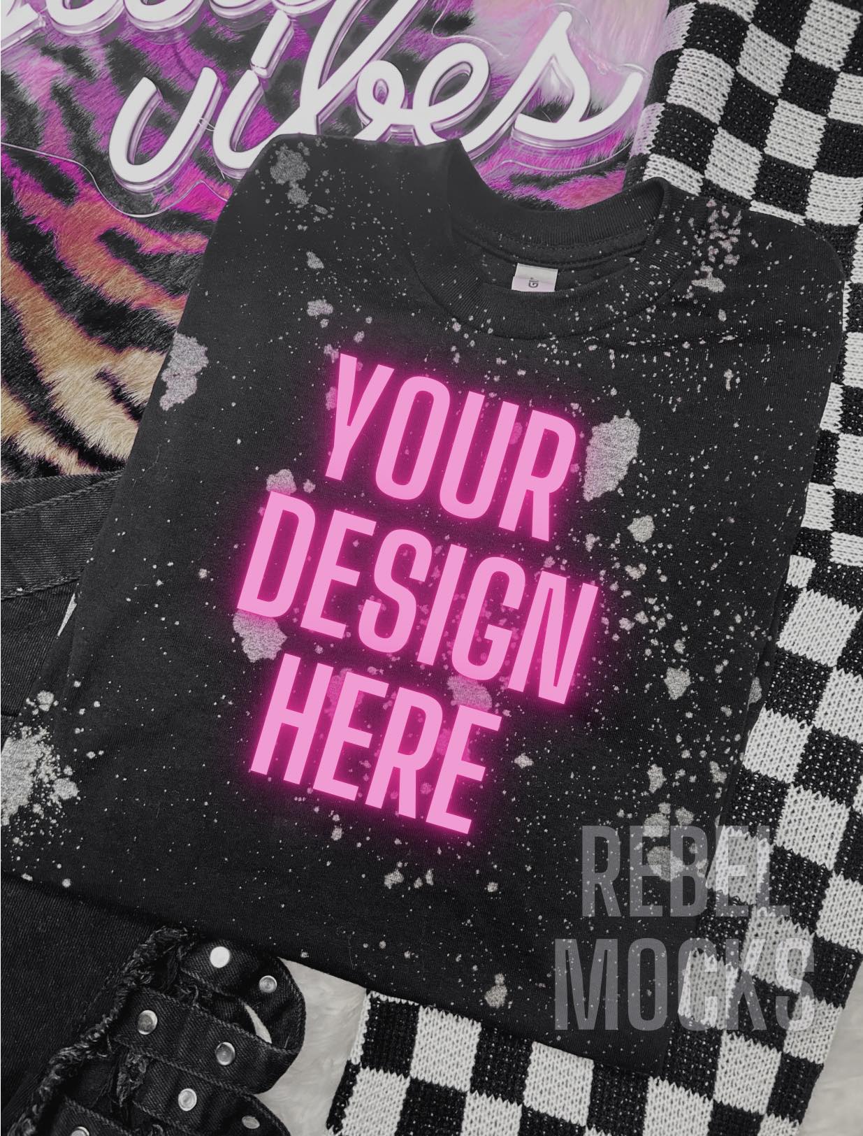 Acid Wash Alternative Edgy Trendy Mock Up Flat Lay