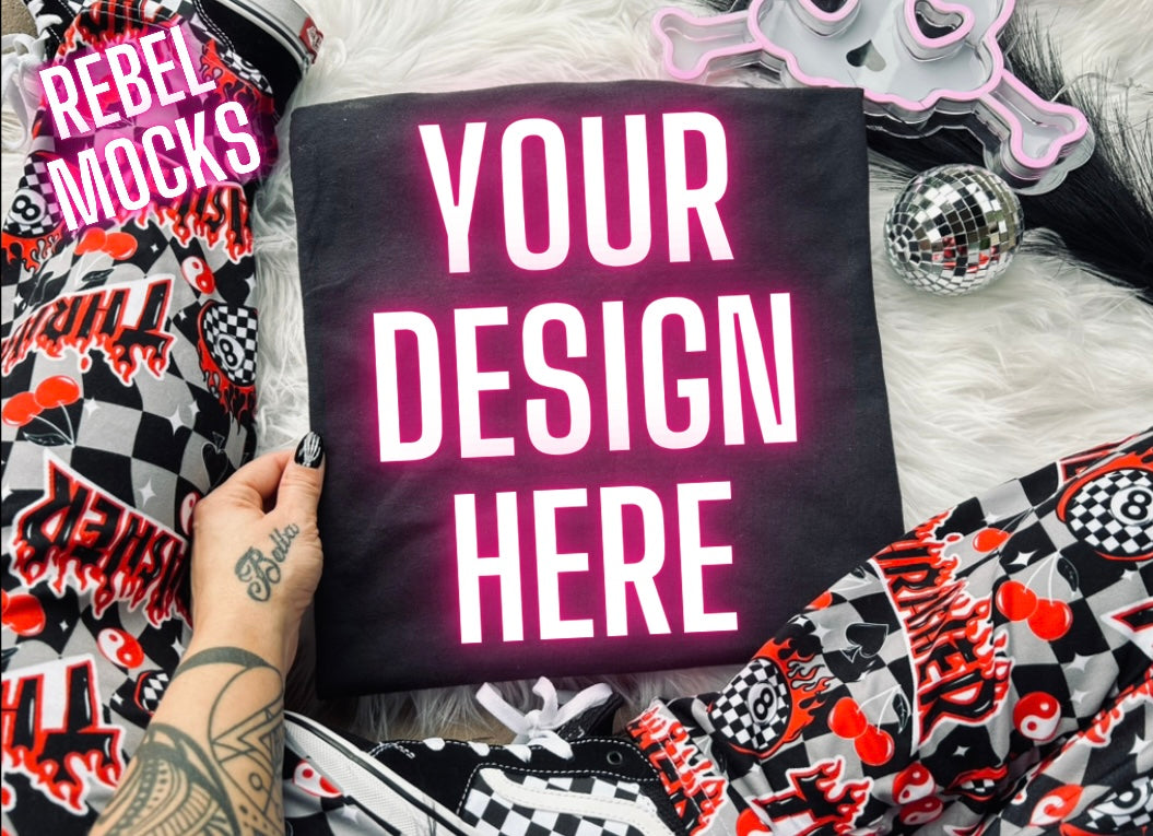 Black Tee Trending Alternative Flat Lay Mockup