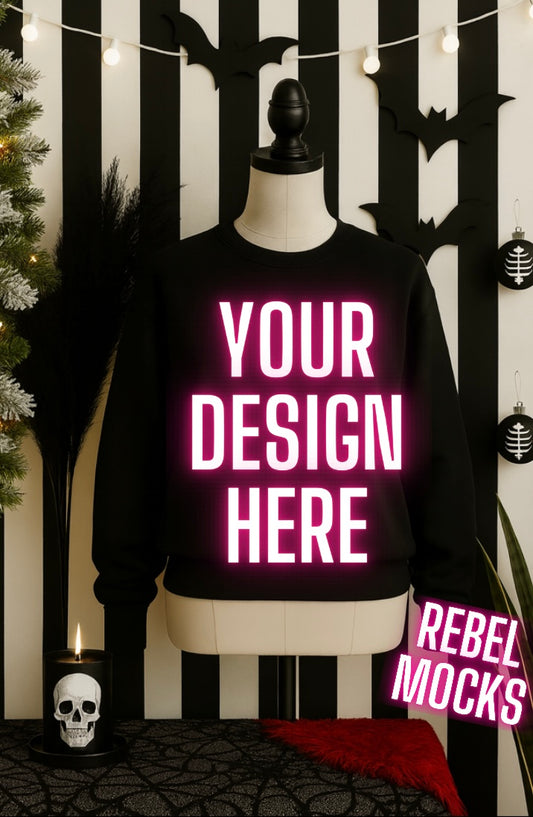 Holiday Black Crew Edgy Alternative Mock  Up