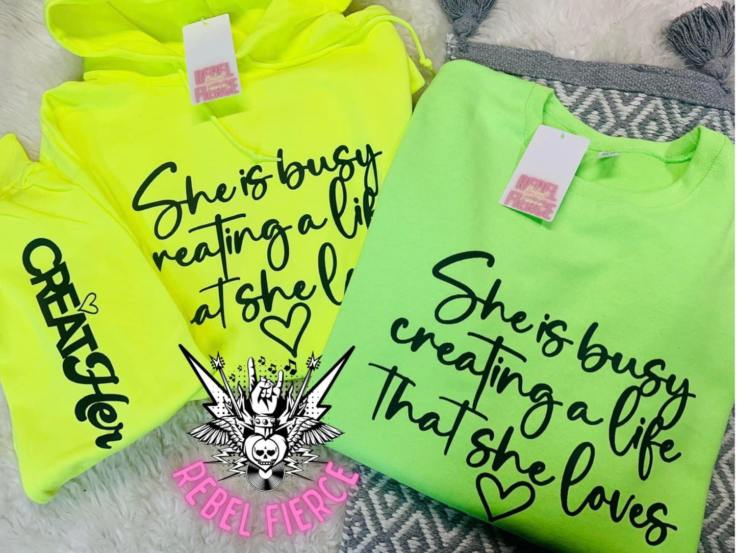 She’s Busy - neon green