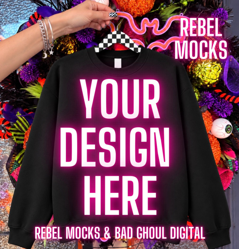 Black Crew Neck | Halloween | Edgy Alternative Mock Up