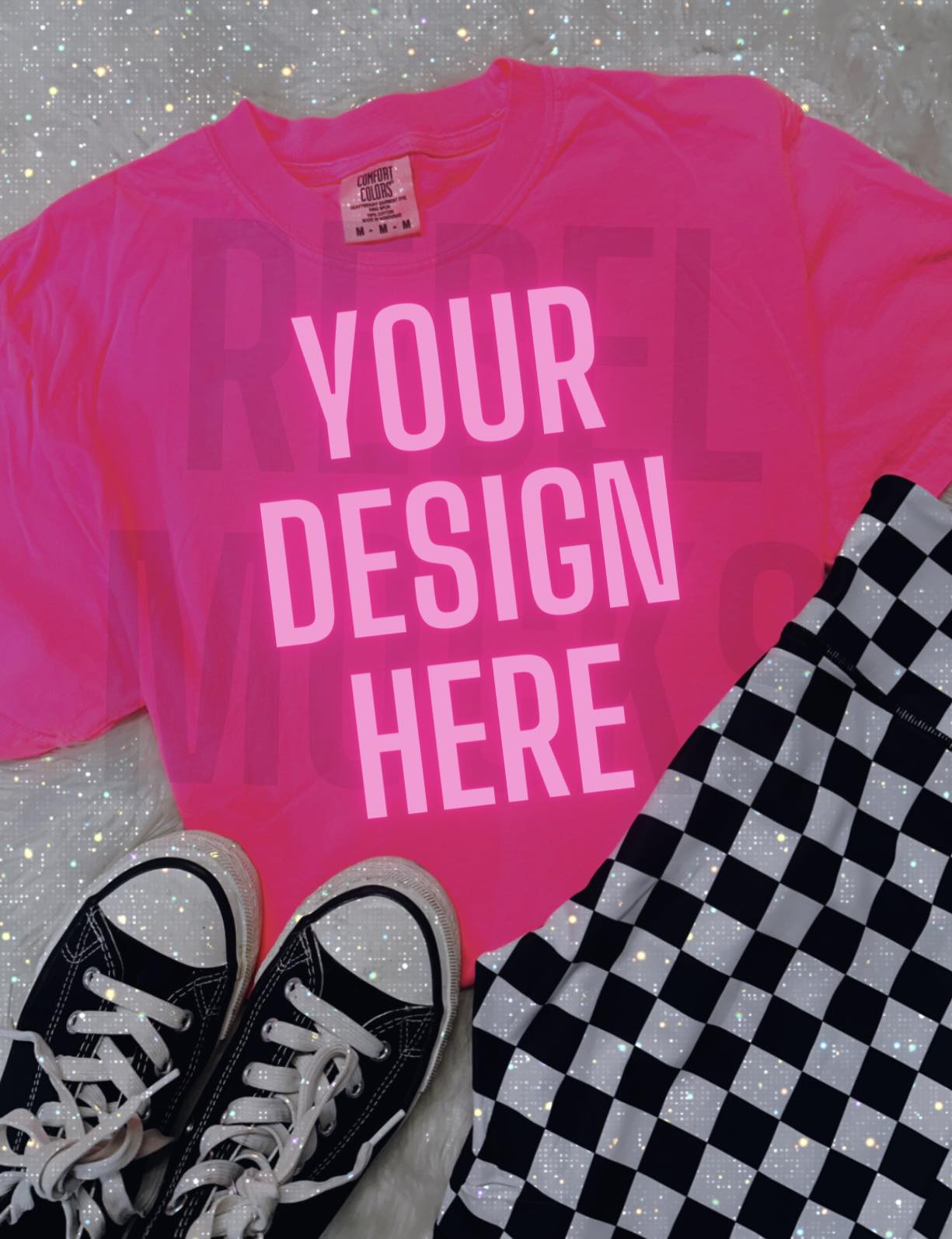 PINK Tee Shirt Flat Lay Mock Up Bling