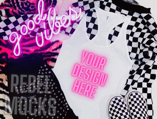 White Tank Top With Pink Neon Mock Up