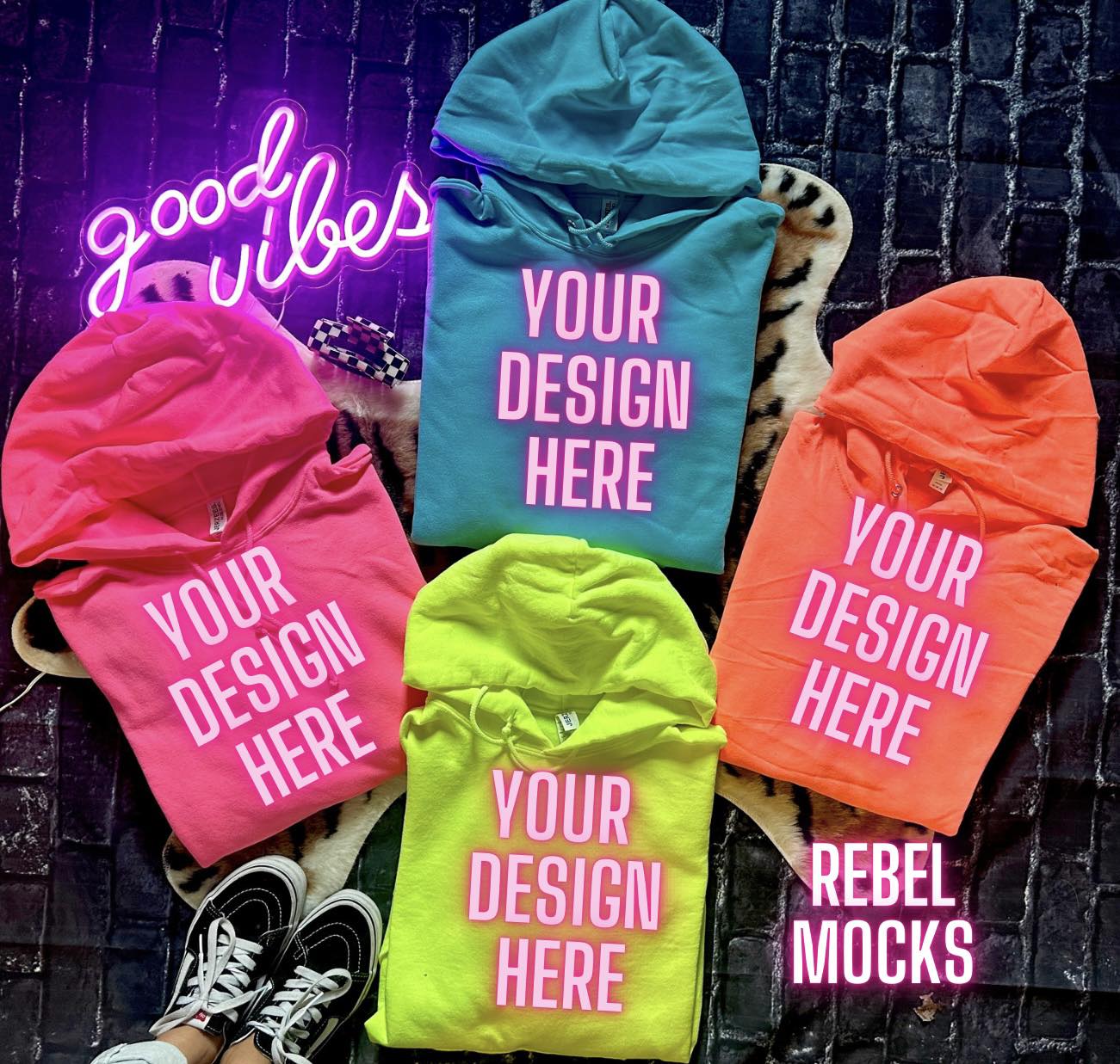 11 Mocks Bundle Combo Neon Hoodies Edgy Trendy Flat Lay & IRL Mock Ups