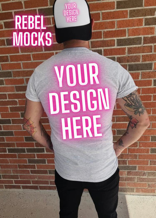 Mens Ash Tee BACK Mock Up IRL Alternative Edgy tattoo