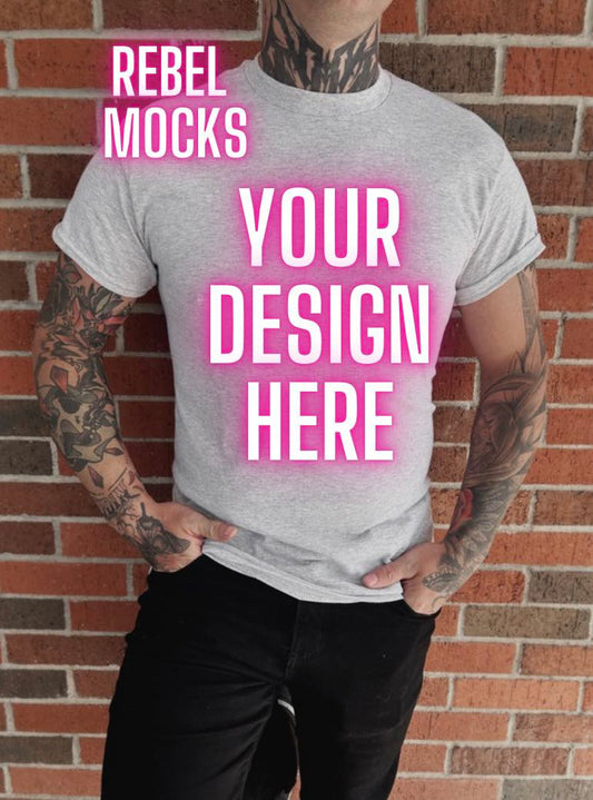 Mens Ash Tee Mock Up IRL Alternative Edgy tattoo