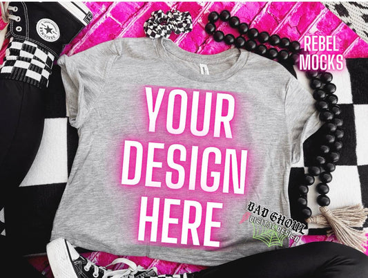 Gray Tee Crop Bella Canvas Flat Lay Mock Up Trendz