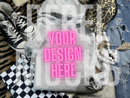 Checkered Ash Hoodie Flat Lay Trendy Mock Up