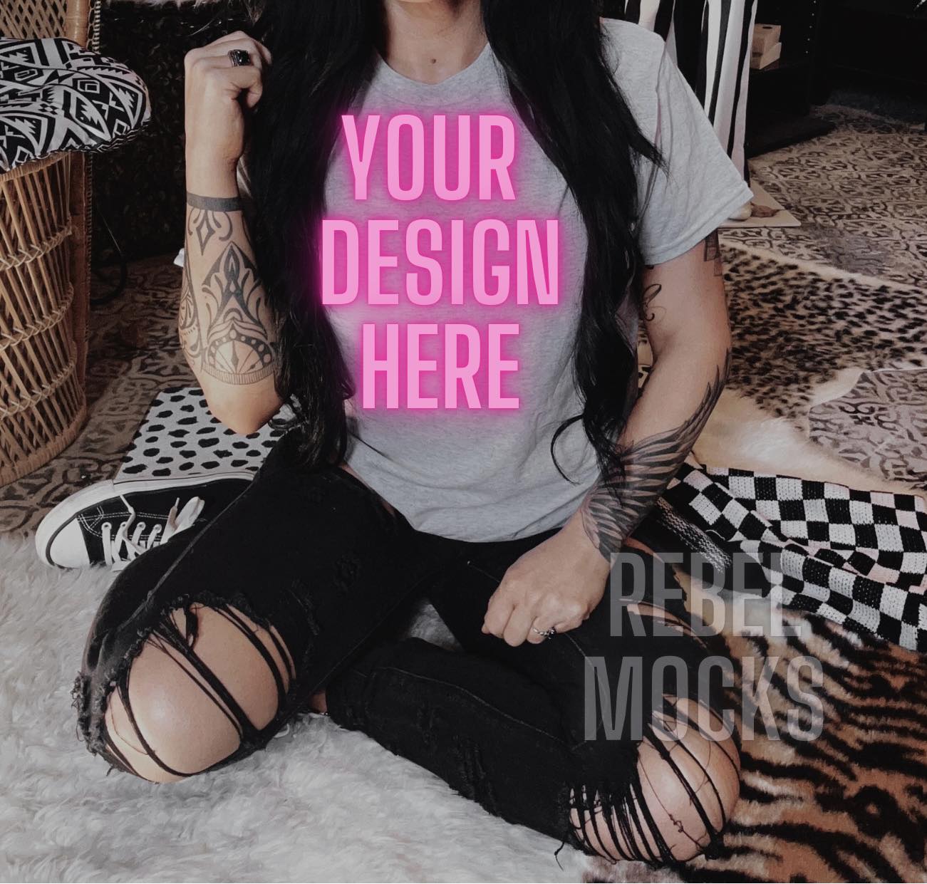 Ash Tee IRL Model Trendy Mock Up – Rebel Mocks & Badghoul Digital