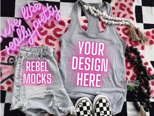 Ash Gray Next Level Tank Flat Lay Mock Up Trendy Vibez