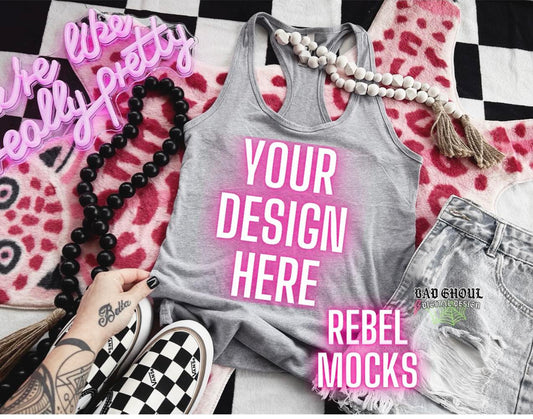 Ash Gray Next Level Tank Flat Lay Mock Up Trendy Vibez