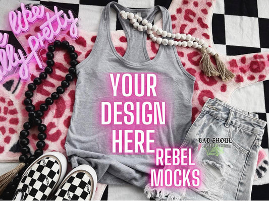 Ash Gray Next Level Tank Flat Lay Mock Up Trendy Vibez