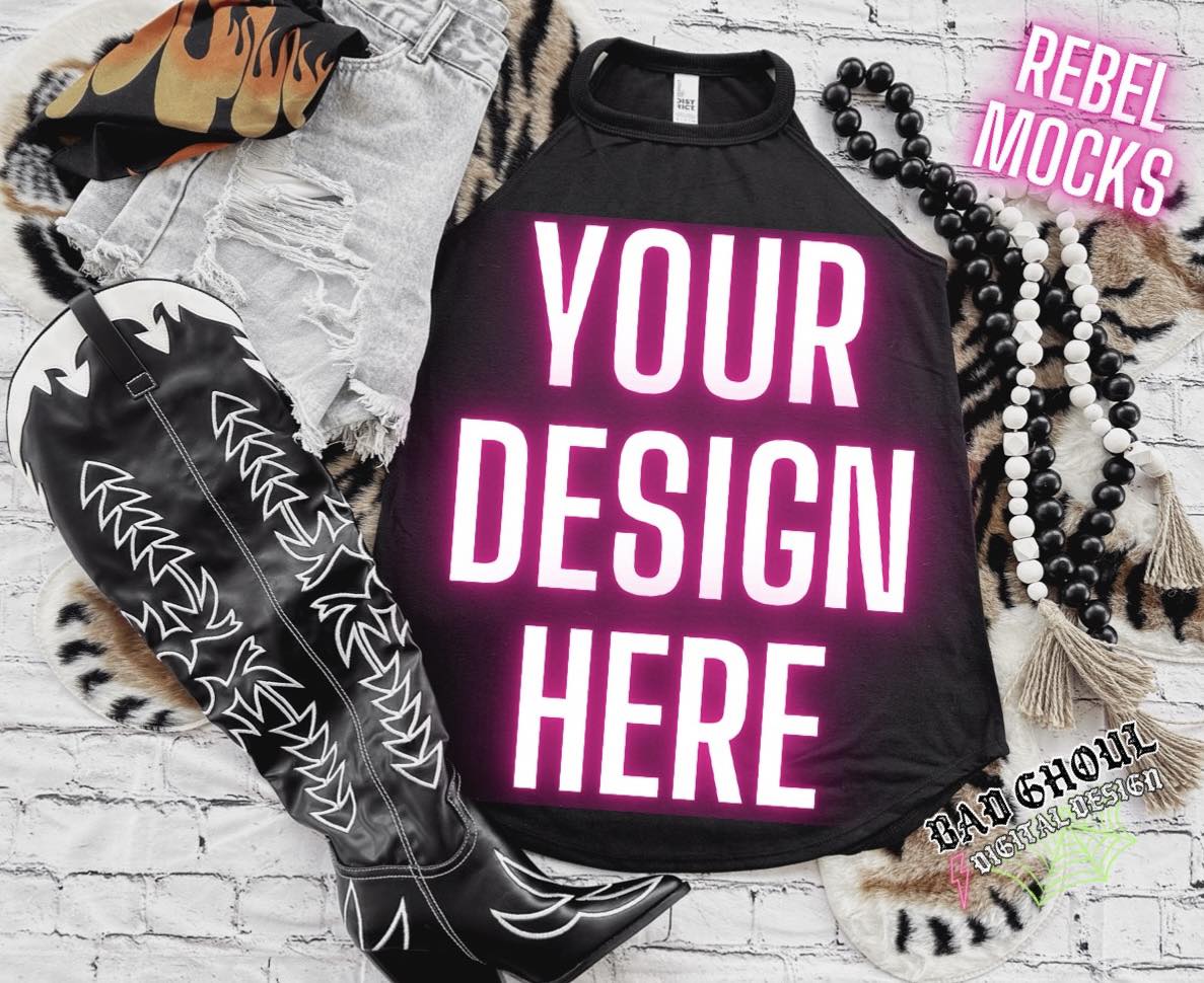 Black Tri Rocker Tank Flat Lay Mock Up TRENDING