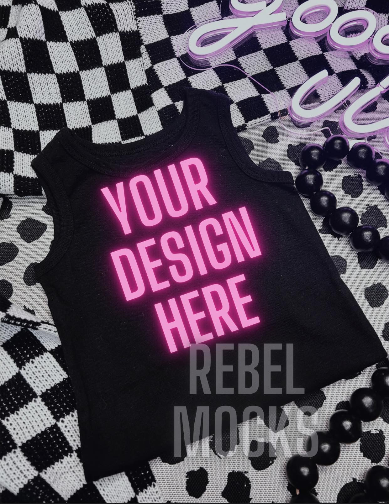 Toddler Baby Black Tank Tee Alternative Edgy Trendy Mock Up Flat Lay