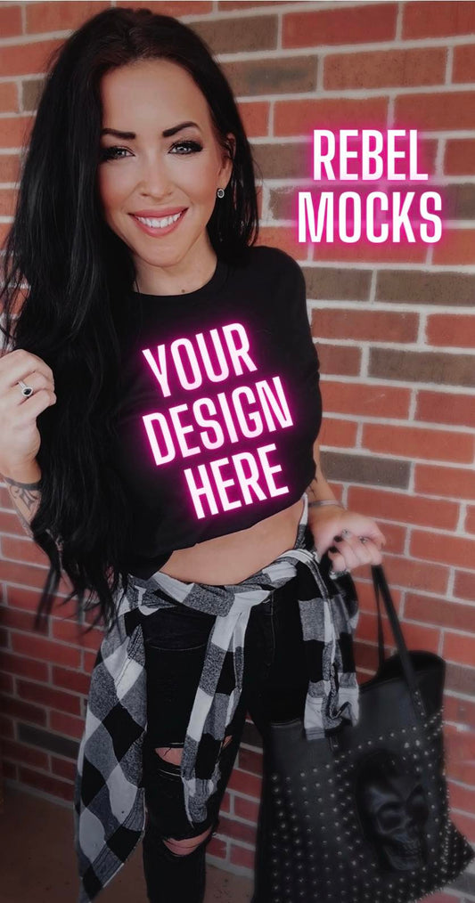 IRL Black Tee Crop Model Mock EDGY ALT Mock Up