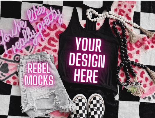 Black Next Level Tank  Flat Lay Mock Up Trendy Vibez